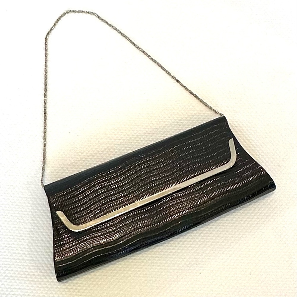 Vintage Retro Envelope Black Y2K East West Textured Patent Clutch Shoulder Bag